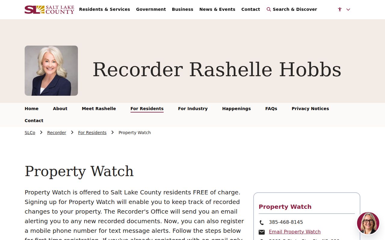 Salt Lake County Property Watch deed alert registration