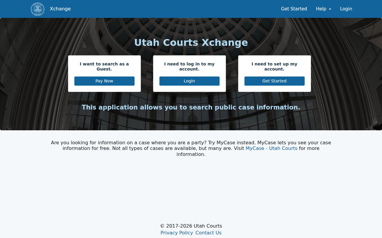 Utah Courts Xchange search portal for West Valley City records