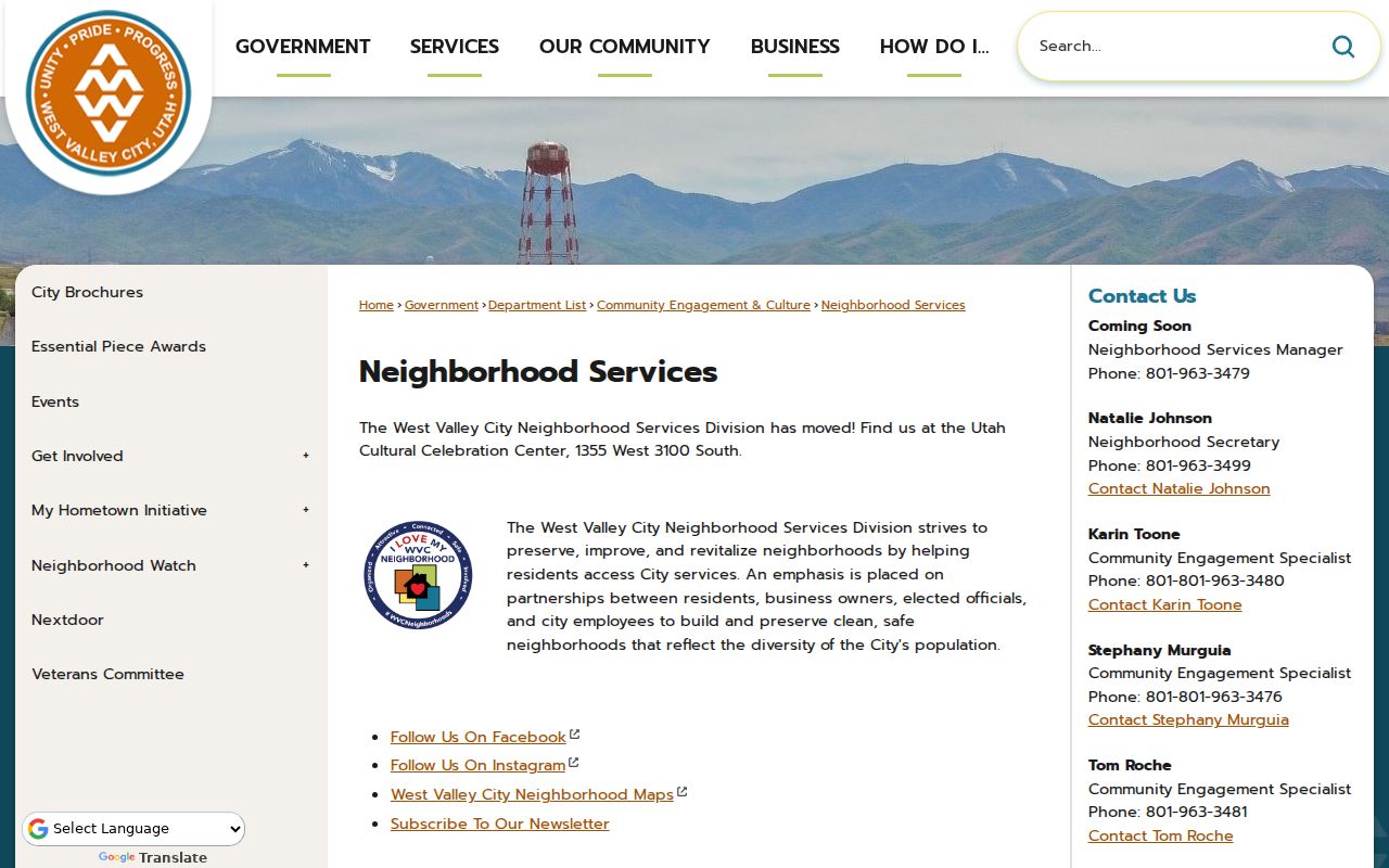 West Valley City Neighborhood Services and neighborhood map resources