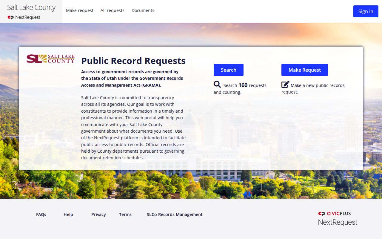 Salt Lake County GRAMA records request portal