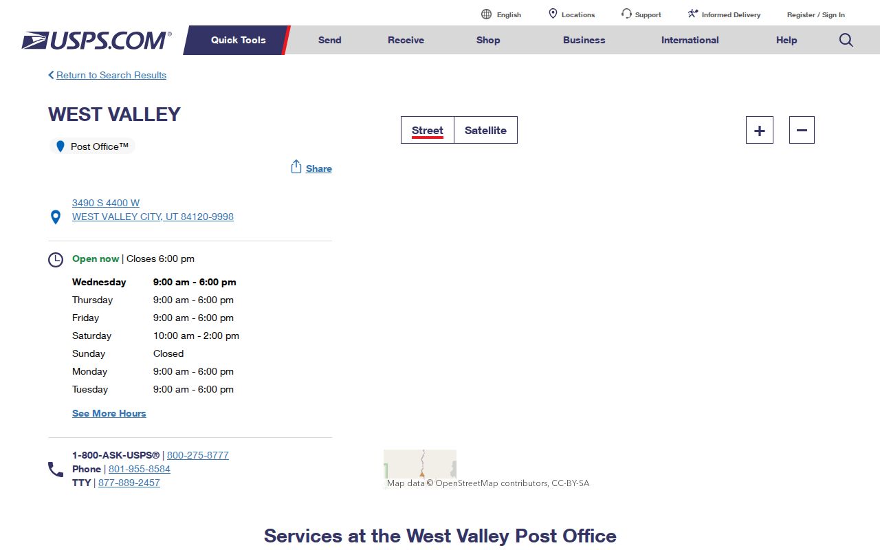 USPS West Valley Post Office location and service details